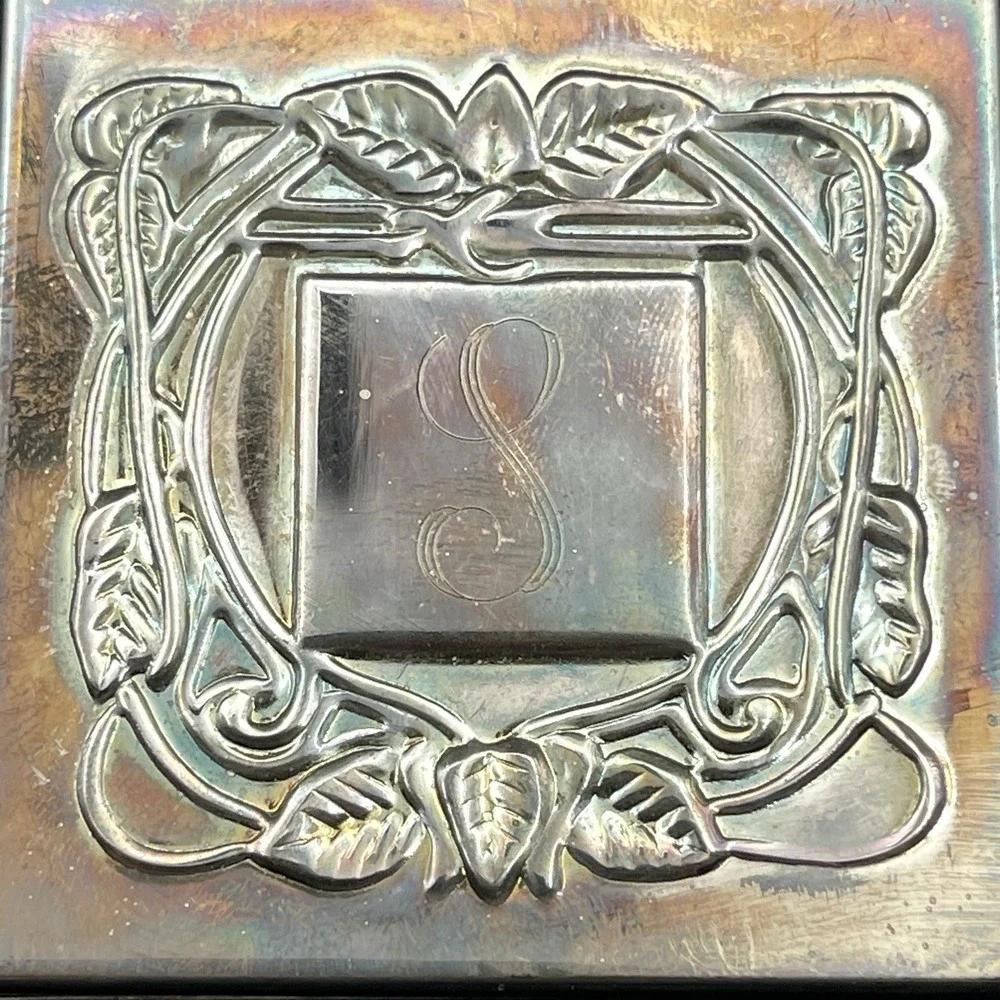 Vintage Art Nouveau Style Silver Tone Compact Mirror Monogram S